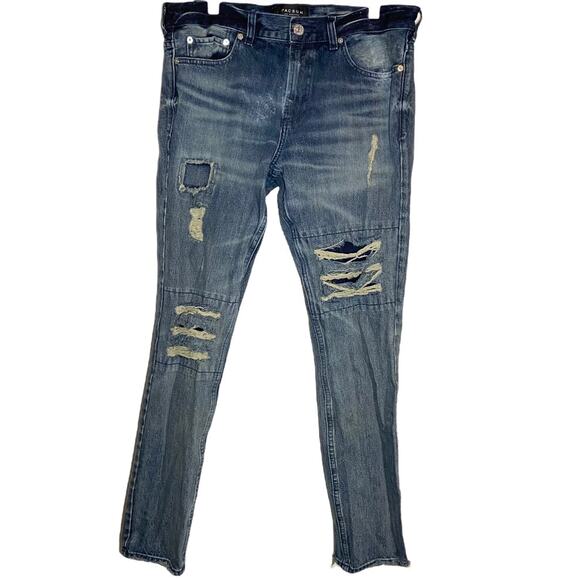 Pacsun Vertical Stretch Skinny Jeans Distressed Dark Wash Patchwork 34"x32" - Picture 1 of 5